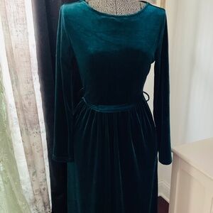 Dark emerald green velvet dress